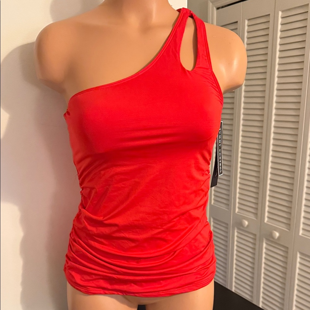 La Blanca Red Island Goddess One-Shoulder Tankini Swimsuit NWTs Tummy Control